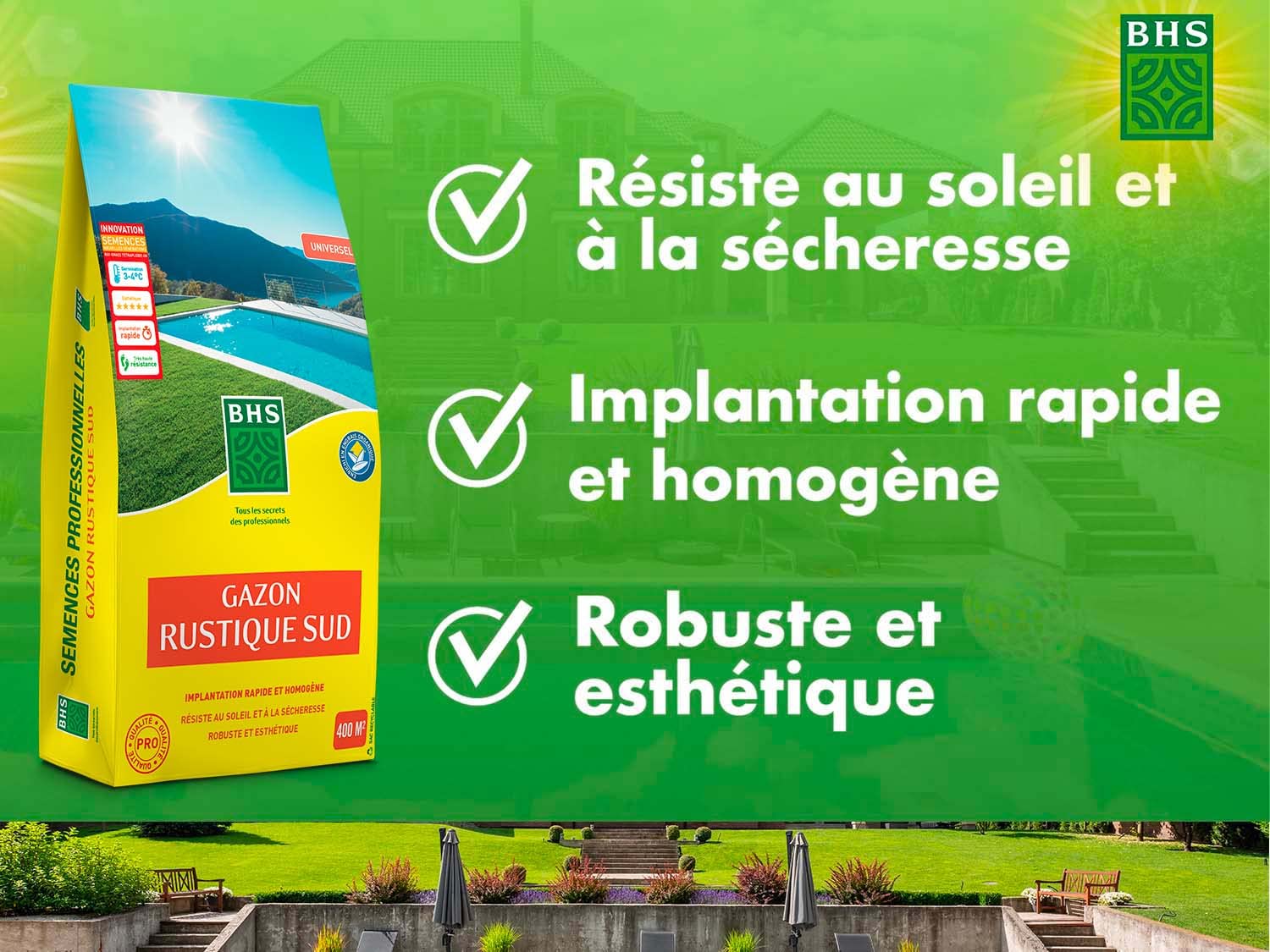Gazon Rustique Sud GRS10 10kg 400 m² Résistant Sec