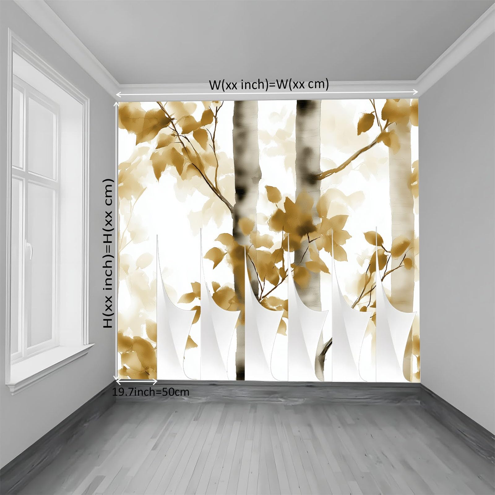 Panoramiczna tapeta nowoczesny las brzozy liście, nowoczesne zdjęcie mural 200 cm x 140 cm - tapeta dekoracja domu malarstwo chiński tusz do salonu pokoju dziecięcego biura
