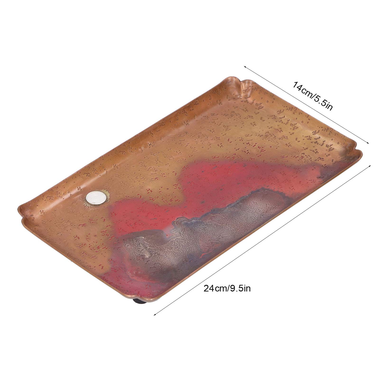 Omabeta Rotes Kupfer-Teetablett, Elegantes Design, Servierplatte für Teezeremonien, Haushalts- und Küchenzubehör, Ca.14x24cm