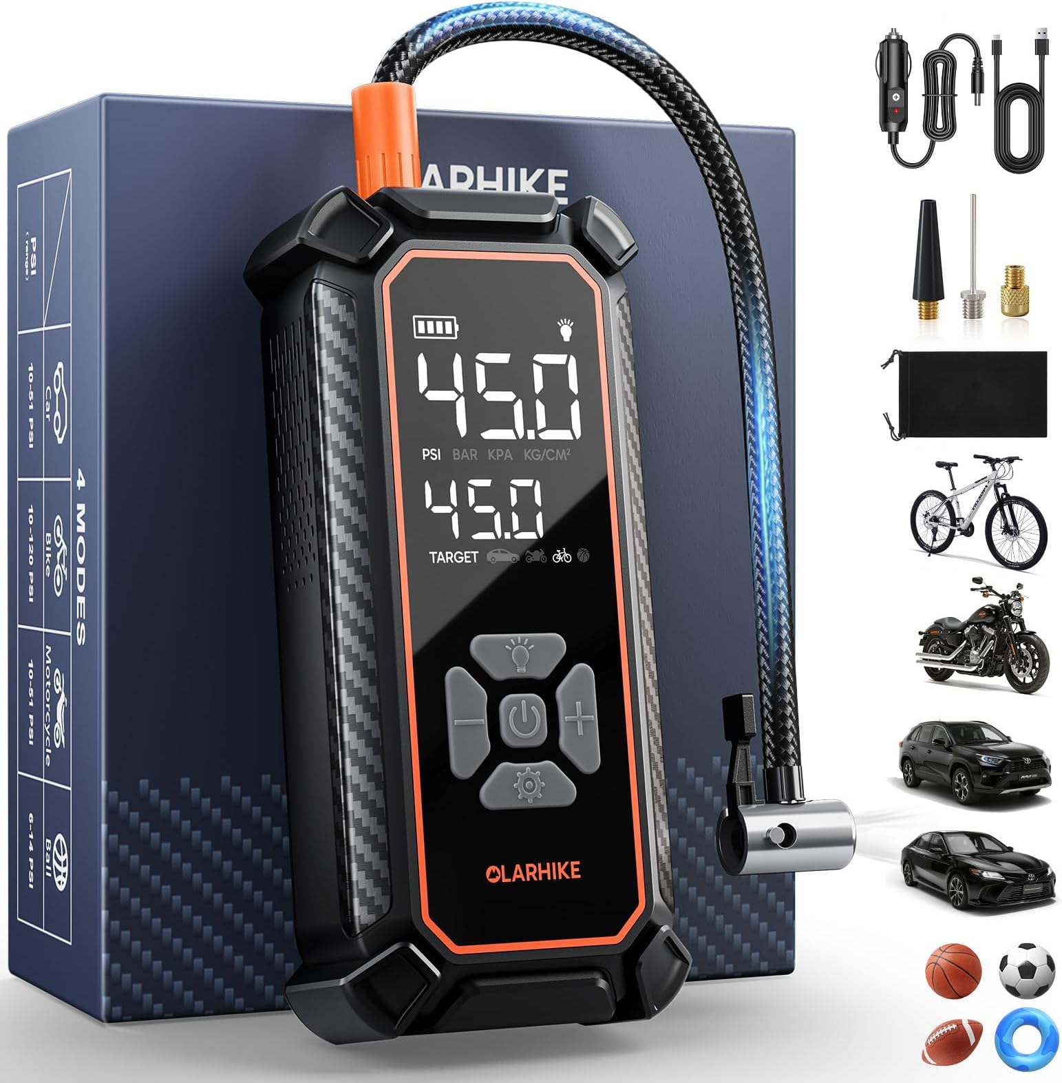 OlarHike Cordless Tire Inflator Portable Air Compressor,Mini Bike Pump with LED Light & Digital Pressure Gauge, Dual Power Air Pump for Car Tires, Motorcycle, Bicycle, Ball