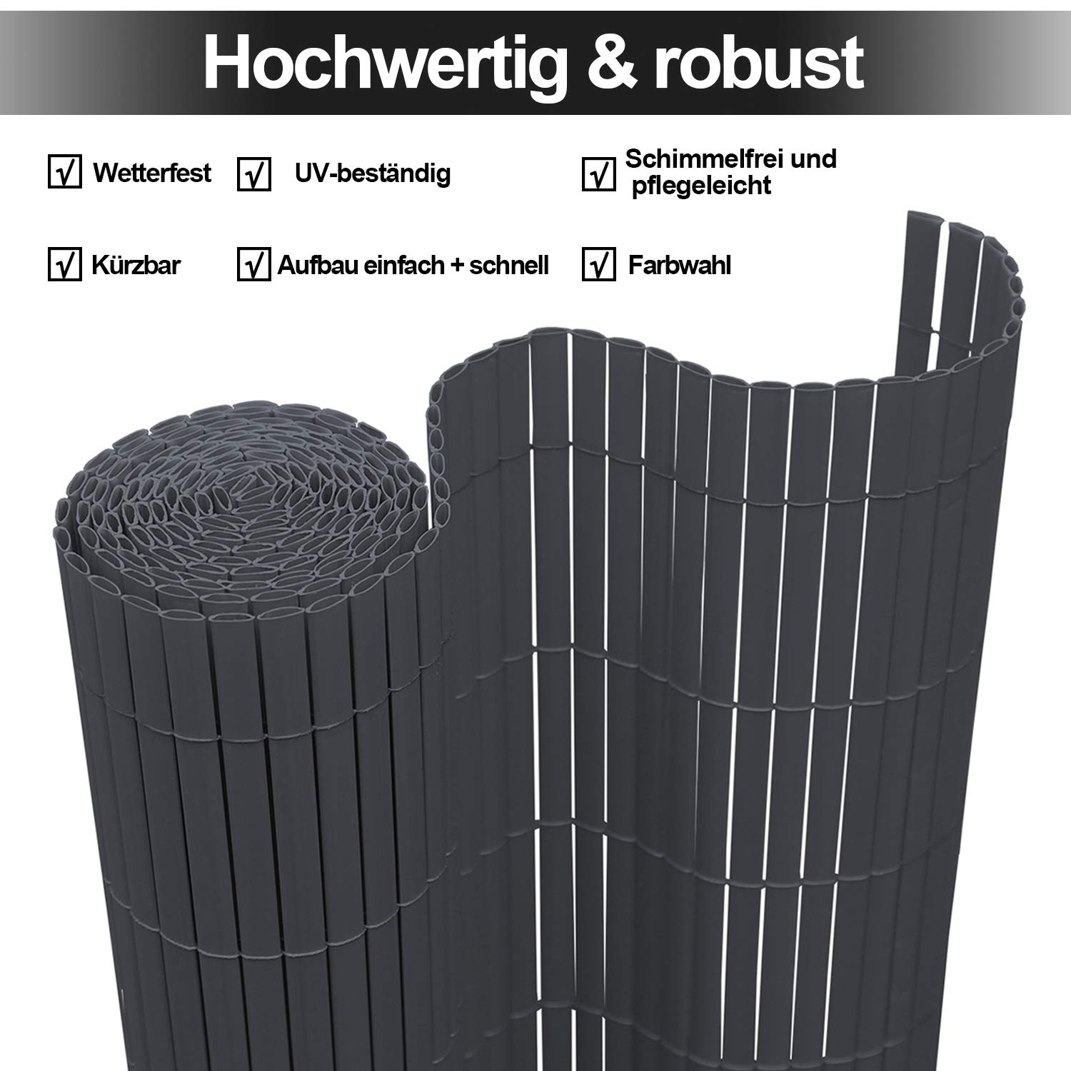 Canisse en PVC, Brise Vue en PVC, 160 x 1000 cm, Renforcement en 3 Poids, Bandes Canisse en PVC, Anthracite, Brise-Vue pour Jardin, Balcon, terrasse, clôture