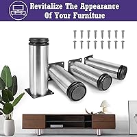 Vista 2 de Patas de metal para muebles de 6 pulgadas, patas ajustables de acero inoxidable, patas de metal plateado, patas redondas para gabinete de mesa