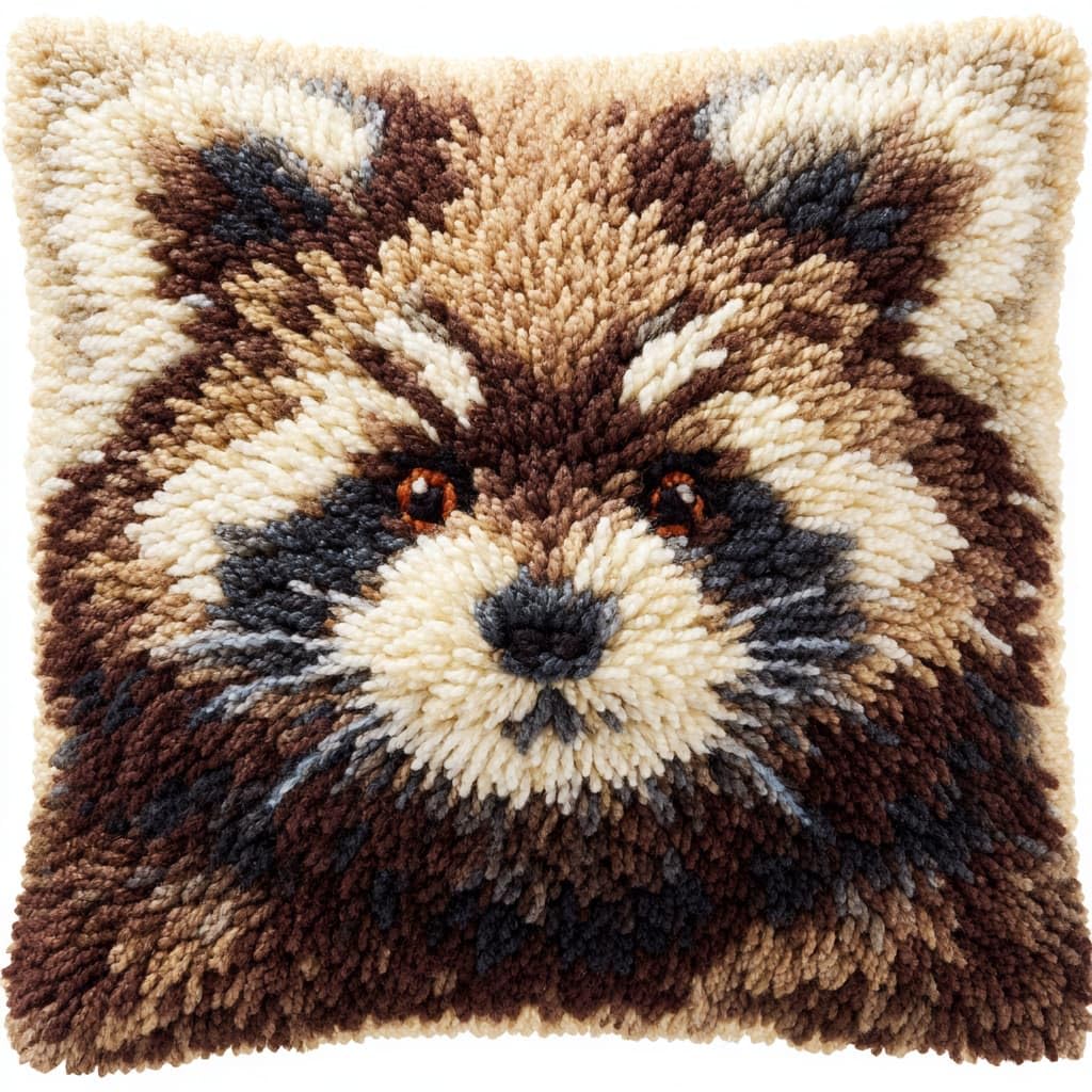 WallustrioaW Latch Hook Kits Pillow 17x17in,Animal Raccoon