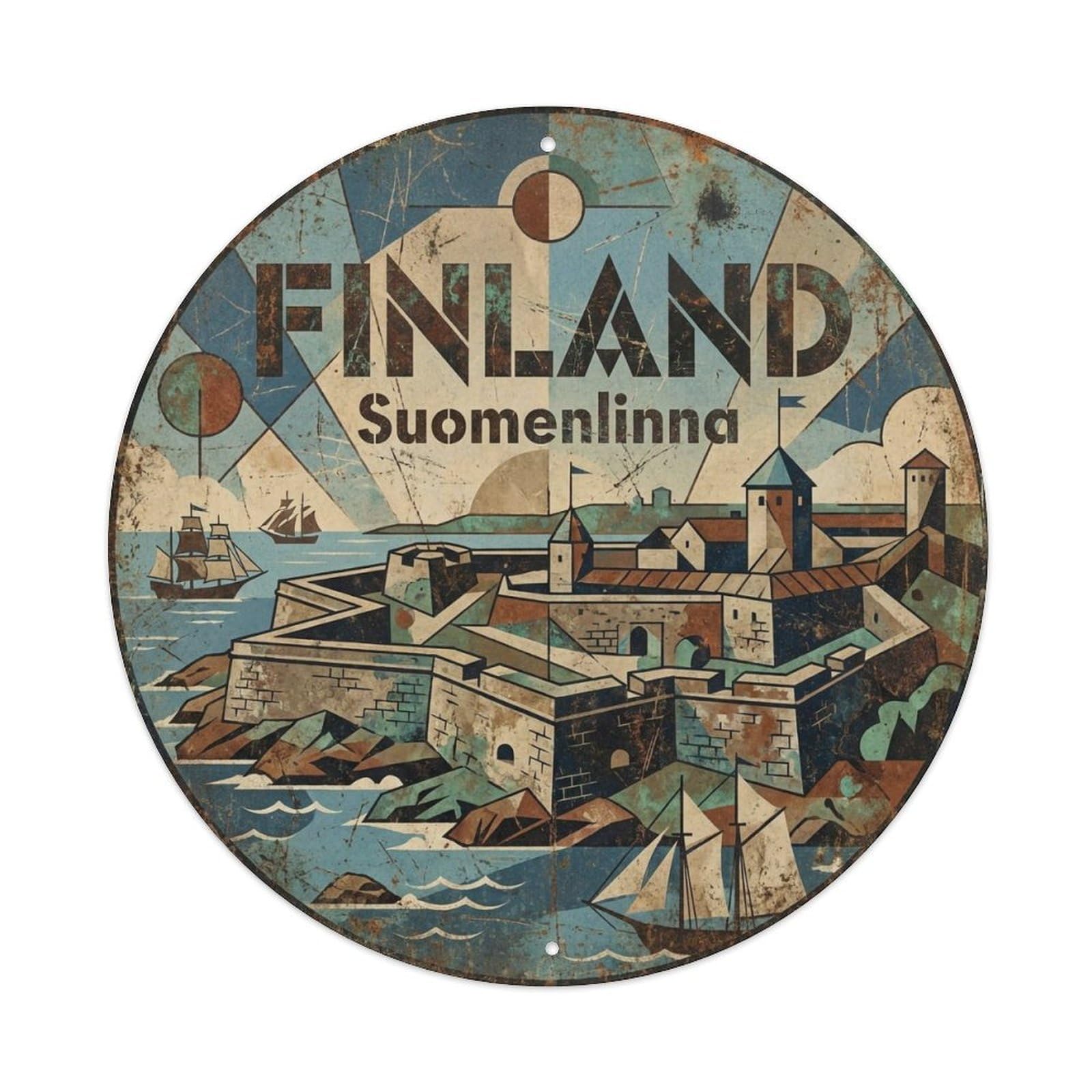 Vintage Travel Finland Heritage Metal Tin Sign Plaque Wall Decor for Cafe, Club, Garden Round Metal Poster 8x8Inch