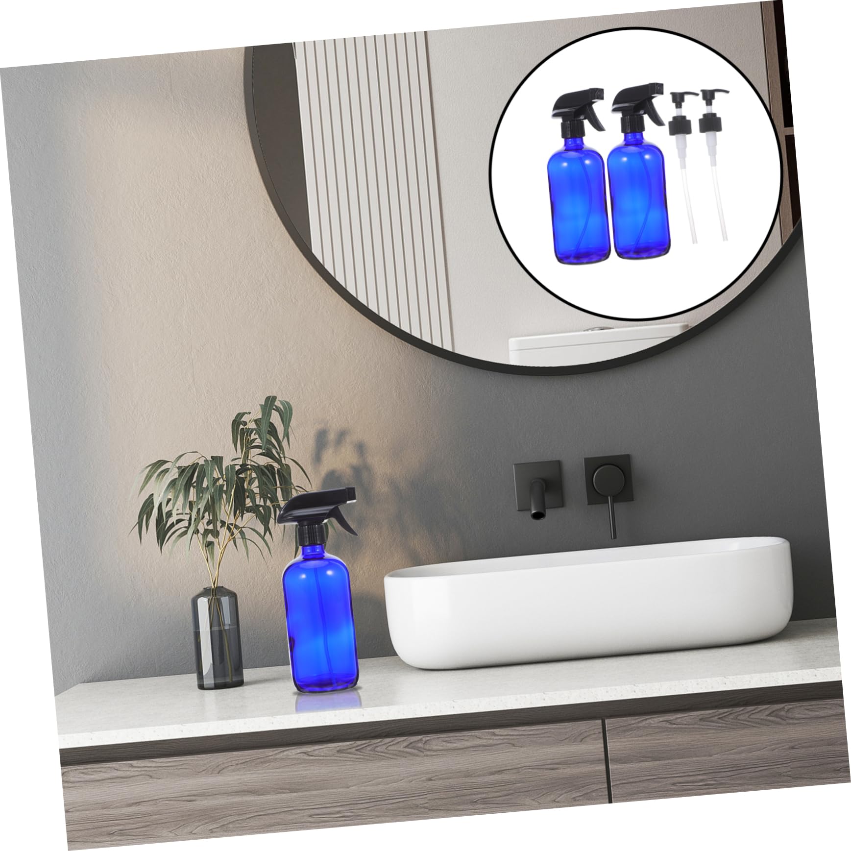MAGICLULU Spray Bottle in Vetro 500ml Blu, Set Riutilizzabile | 2 Pezzi, Pompe a Pressione e Tappi Inclusi, Formato Leggero e Portatile per Viaggio