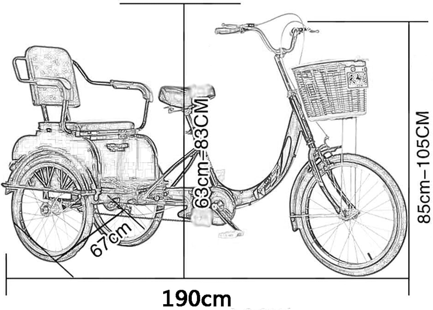Comfort, 20Inch Tricycle for Adult with Backrest Seat & Shopping Basket Three Wheel Cruiser Bike for Seniors Women Men Load 240KG
