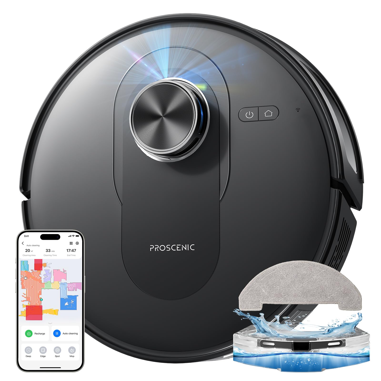 Proscenic Neuf Q8 Aspirateur Robot 3 en 1 LiDAR 360° Multi-étage, Connecté Alexa Siri IFTTT, 200 Minutos Poils Animaux S