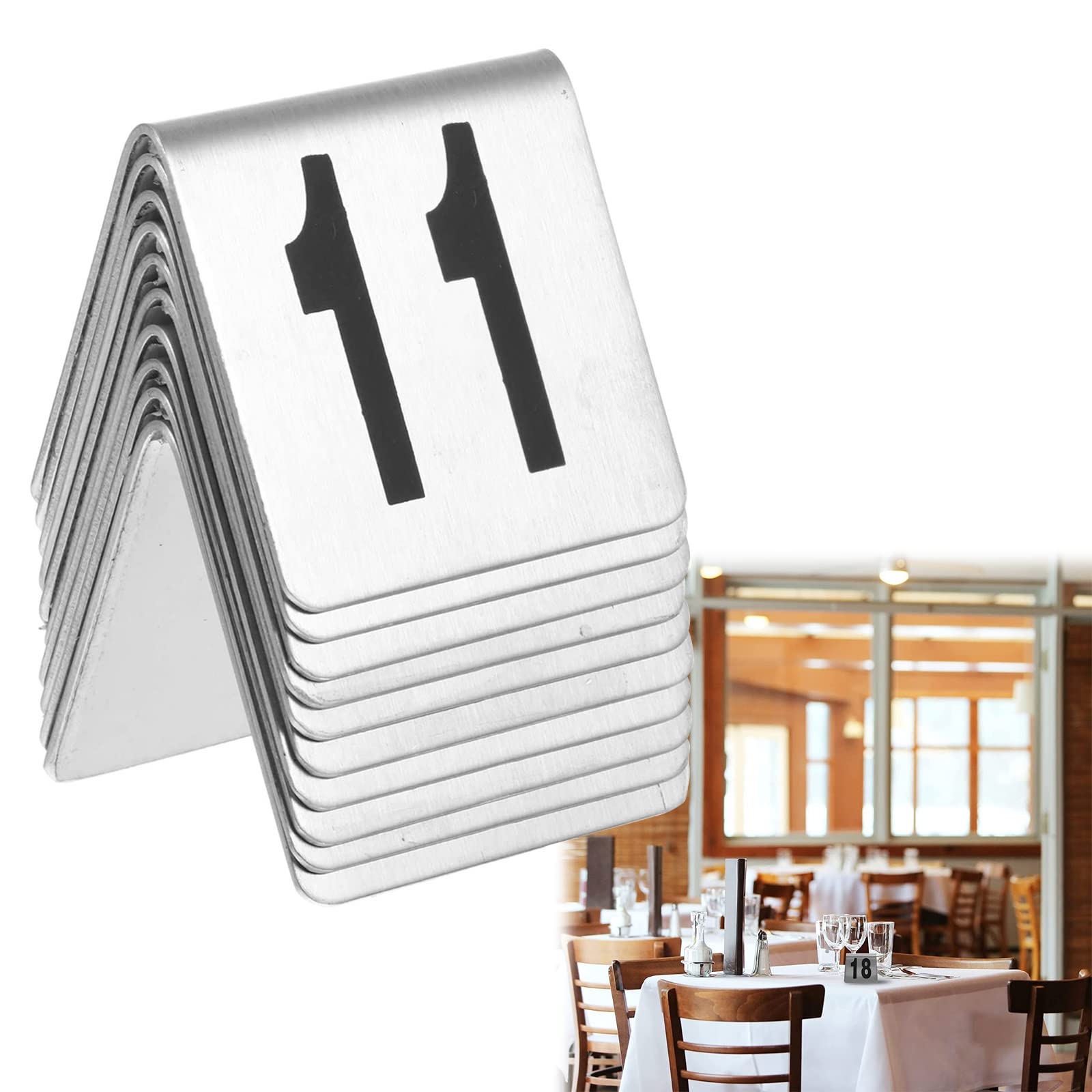 Restaurant Table Signs, Stainless Steel Tent Style Table Number Stands Uses For Restaurants Cafes Pizza Shop, Number 1-20/50/100, 5X5Cm Stackable Table Numbers Cards/1 To,1 to 50-5*5Cm(2*2Inch)