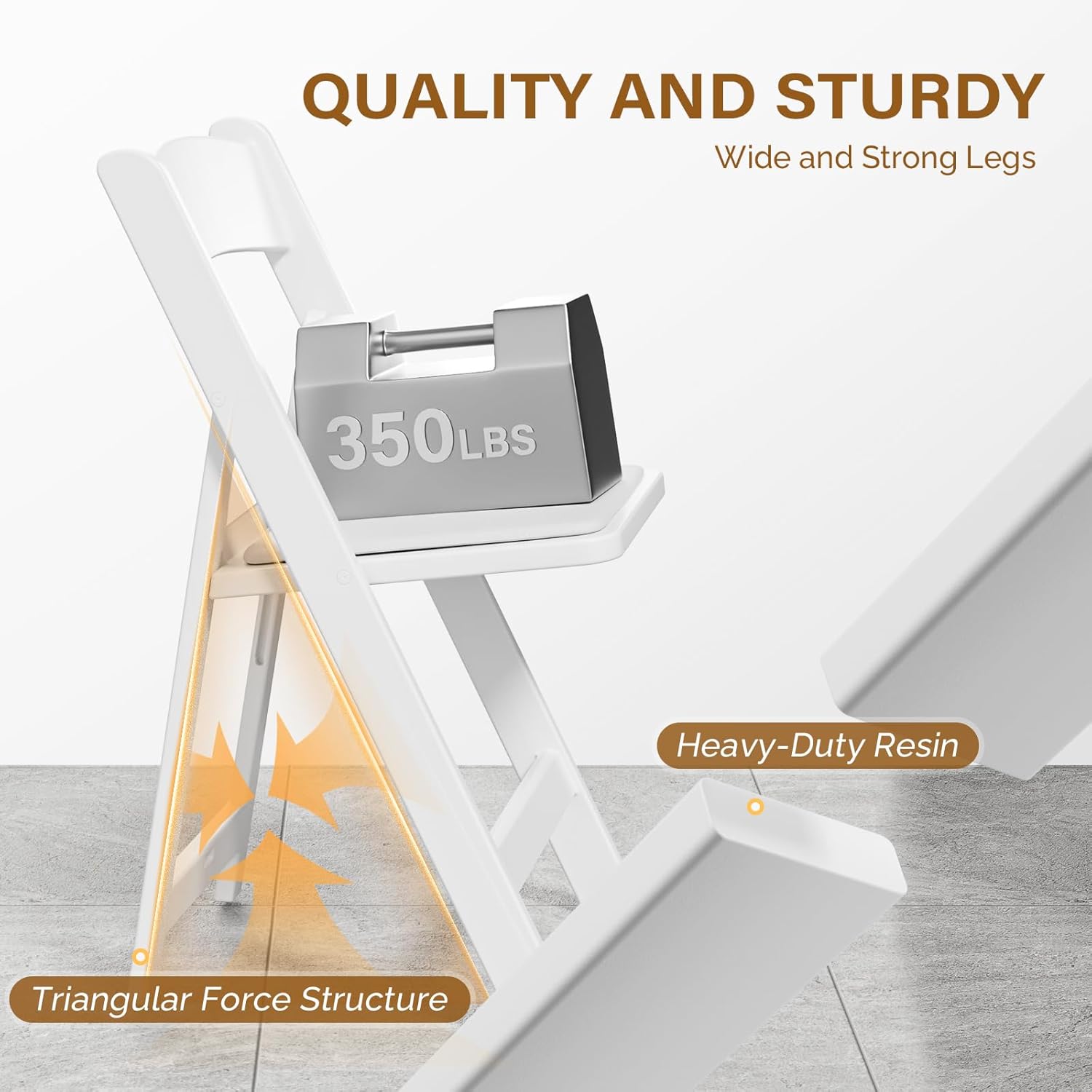 VINGLI White Resin Plastic Folding Chair with Padding Seat Weight Capacity to 350 lbs for Indoor Ourdoor Use, 4 Pack