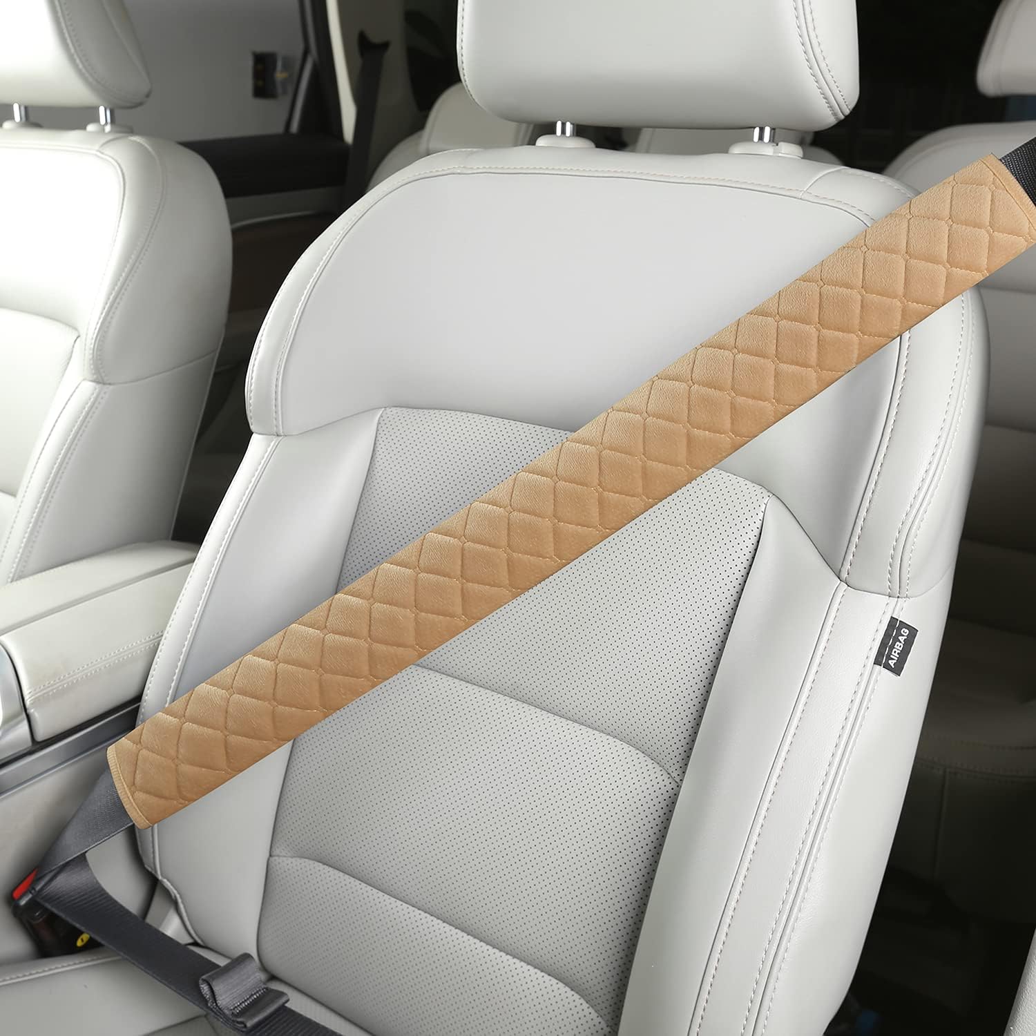 Extra Long Seatbelt Covers for Adults Kids Women & Men, Soft Car Seat Belt Strap Cushion for Sedan, SUV, Trucks, Shoulder Neck Chest Protector Pads, Auto Accessories, 1pc, Beige, 25.5in