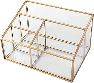 حافظة ادوات التجميل - حامل فرش مكياج معدني وكريستال متين بلمسة نهائية ذهبية أنيقة، مصنوع لتنظيم مجموعة مستحضرات التجميل الخاصة بك بشكل أنيق وإضافة لمسة من التألق الكلاسيكي إلى مساحتك