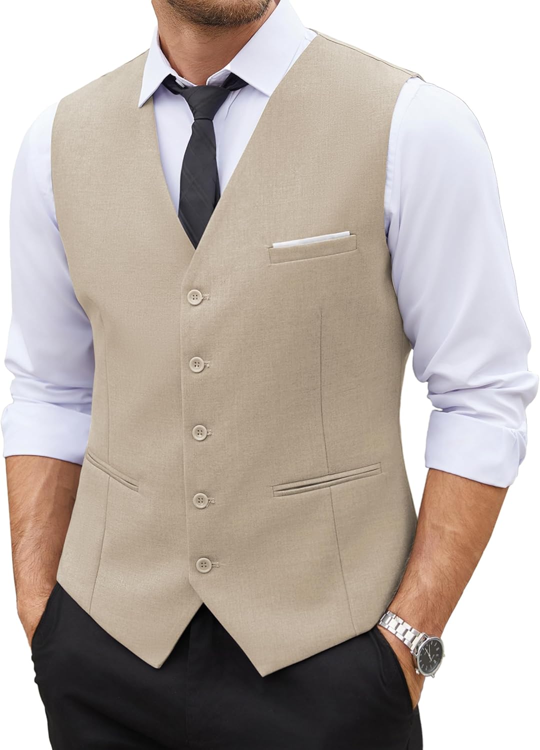 COOFANDY Men's Suit Vest Slim Fit Business Formal Waistcoat Casual Dress Vest