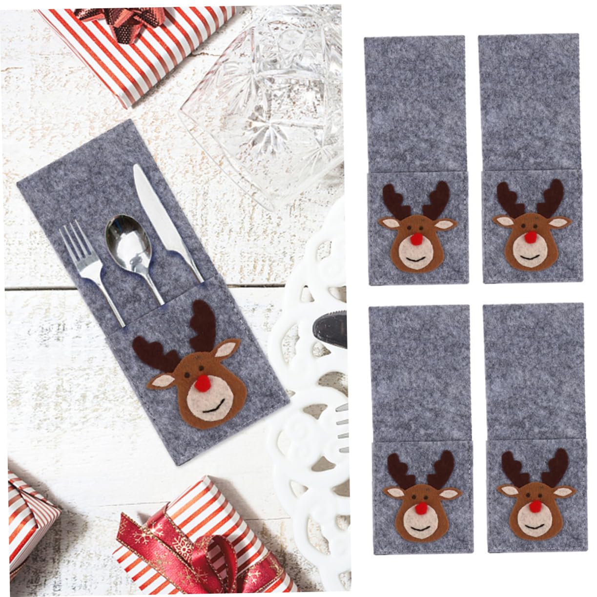 PRETYZOOM 4 Set Eleganti Portaposate Natalizie Decorazioni Da Tavola Per La Festa Di Natale Portautensili 8 Pezzi * 4