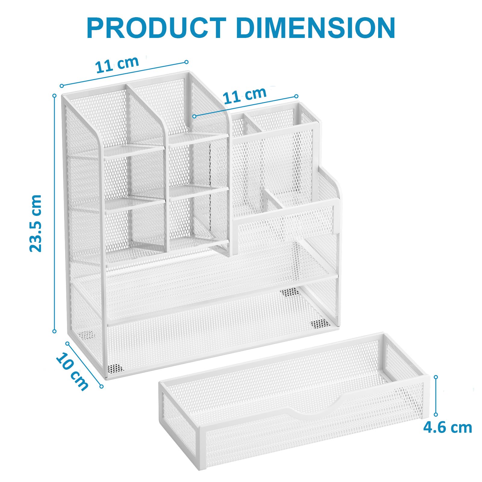 Marbrasse Organizer Scrivania,Multifunzione Rete Porta Penne per Scrivania,Desk Organizzatore,Portaoggetti Penne Cassetti per Casa e Ufficio(Bianco)