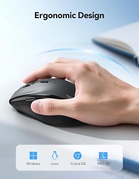 TECKNET Rechargeable Mouse,2.4 GHz Ergonomic Silent Mice with 6 Buttons