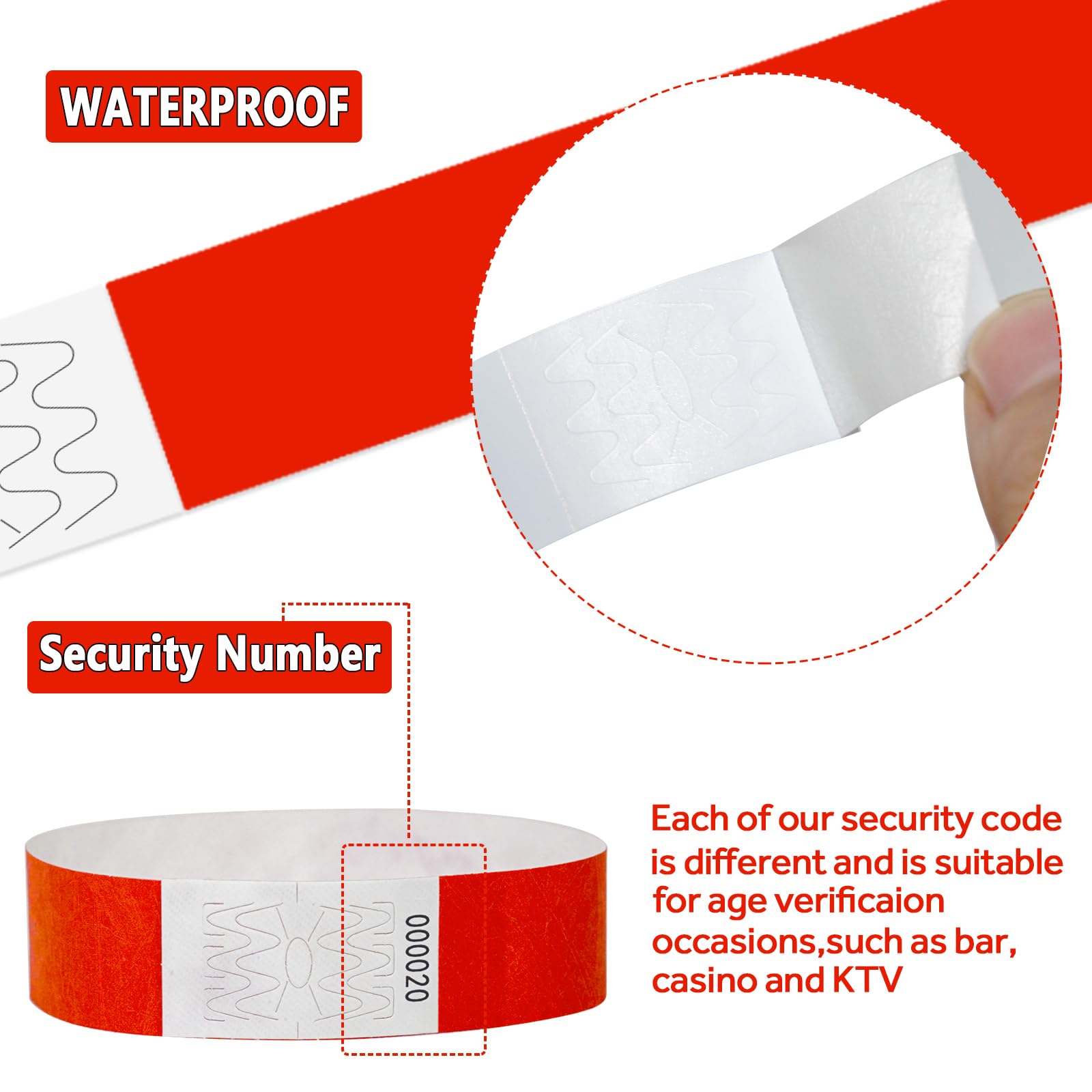 500pcs Neon Wristbands For Events – Waterproof Admission Bands For Concerts, Festivals, Parties (Red)