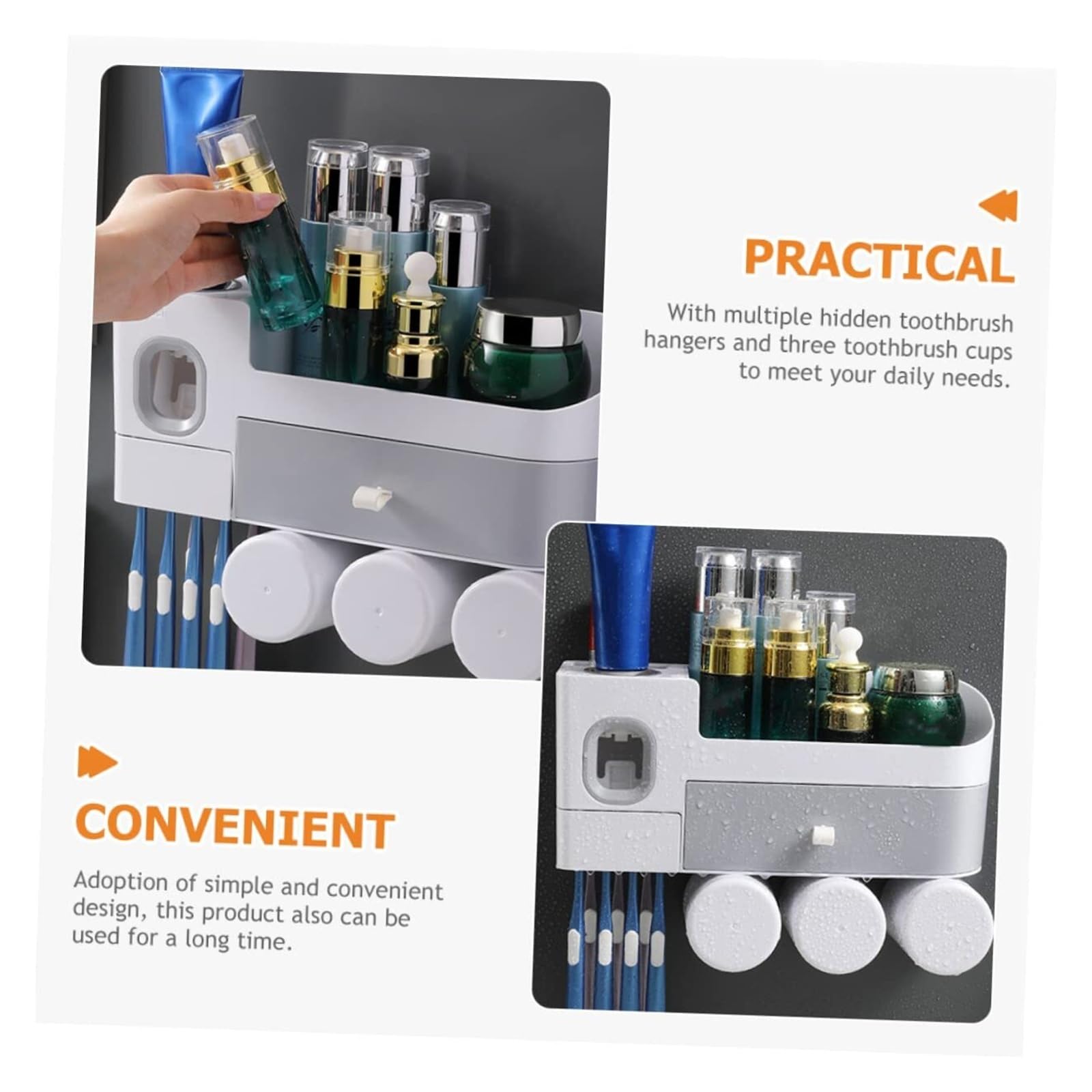 Portacepillos de Dientes Soporte for cepillos de Dientes montado en la Pared, Tazas, Organizador baño Que Ahorra Espacio Vaso de Enjuague bucal Reutilizable