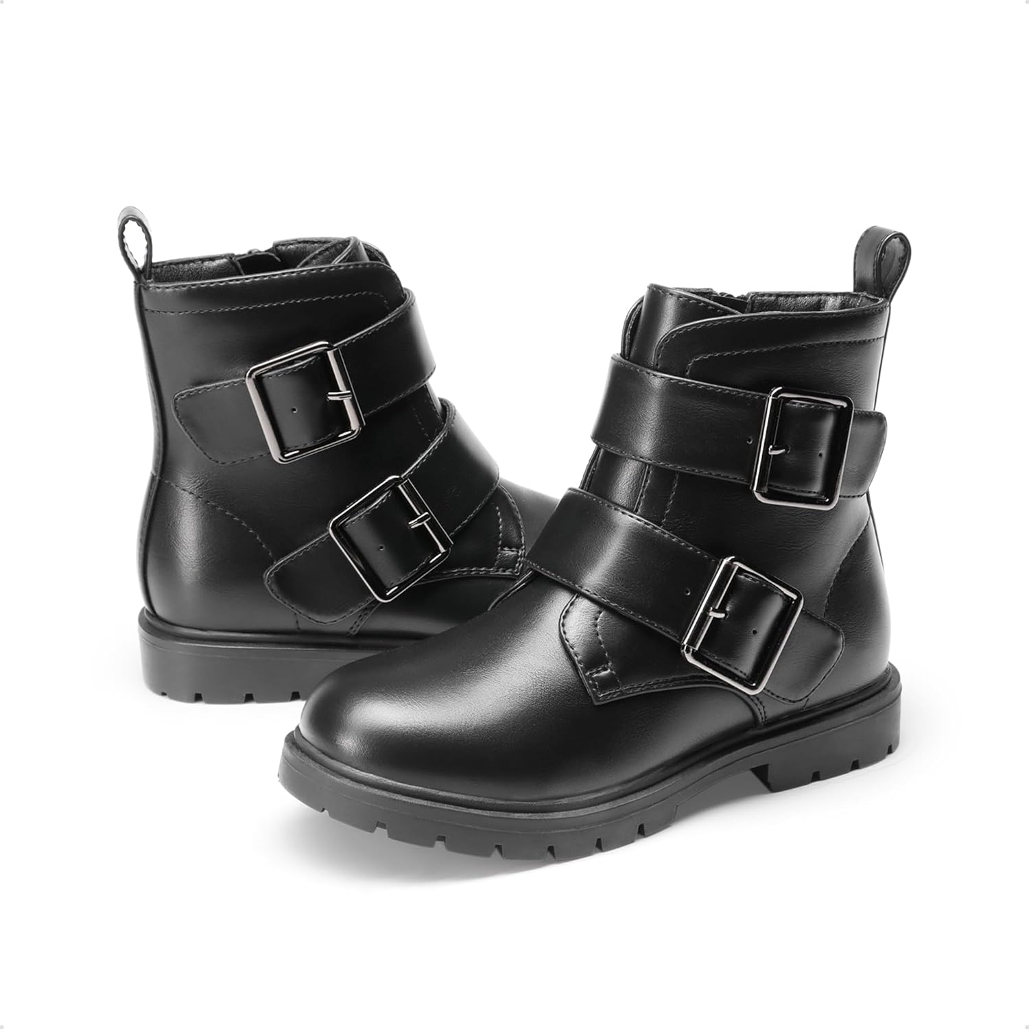 DREAM PAIRS Girls Boys Glitter Ankle Boots Side Zipper Combat Shoes with Buckles Toddler/Little Kid/Big Kid - Image 4