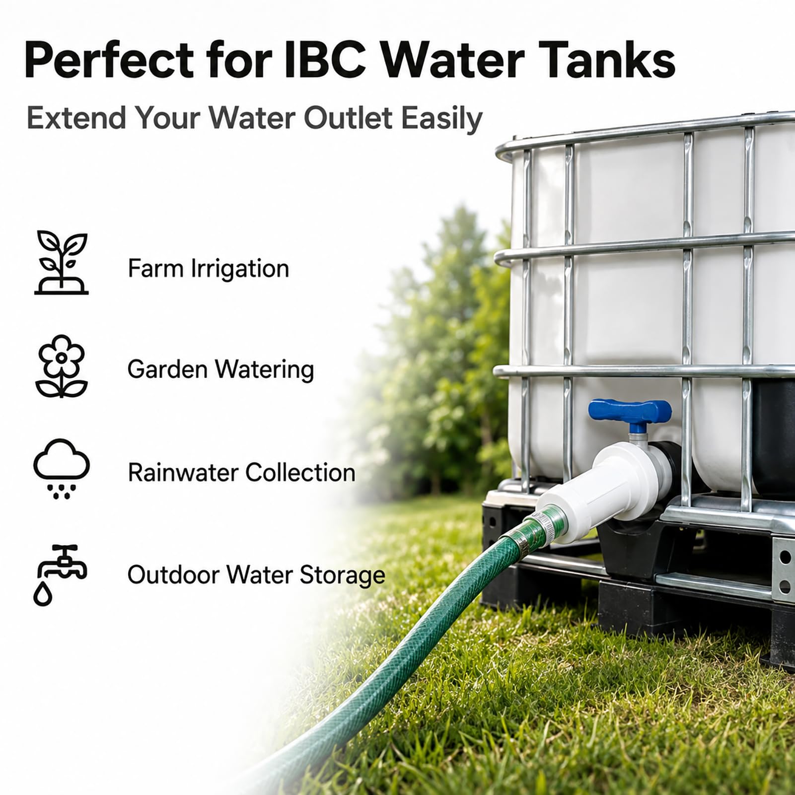 4 accesorios de depósito IBC, extensión de salida para tanque S60 x 6 DN50 de 2 pulgadas, adaptador de rosca gruesa, extensión de grifo para tanque de agua 1000L, contenedor IBC y sistema de riego