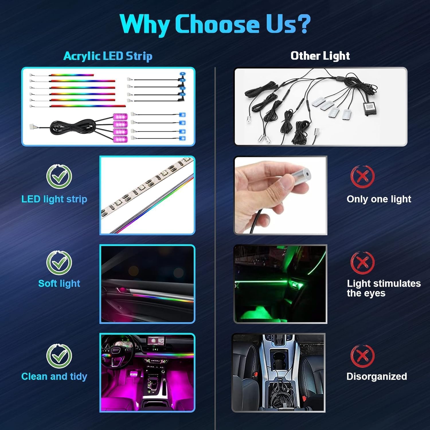 Sunshine smile Illuminazione interna a LED per auto, 6 m/18 in 1 RGB, illuminazione interna controllabile tramite app + telecomando, illuminazione interna laser multicolore (colore)