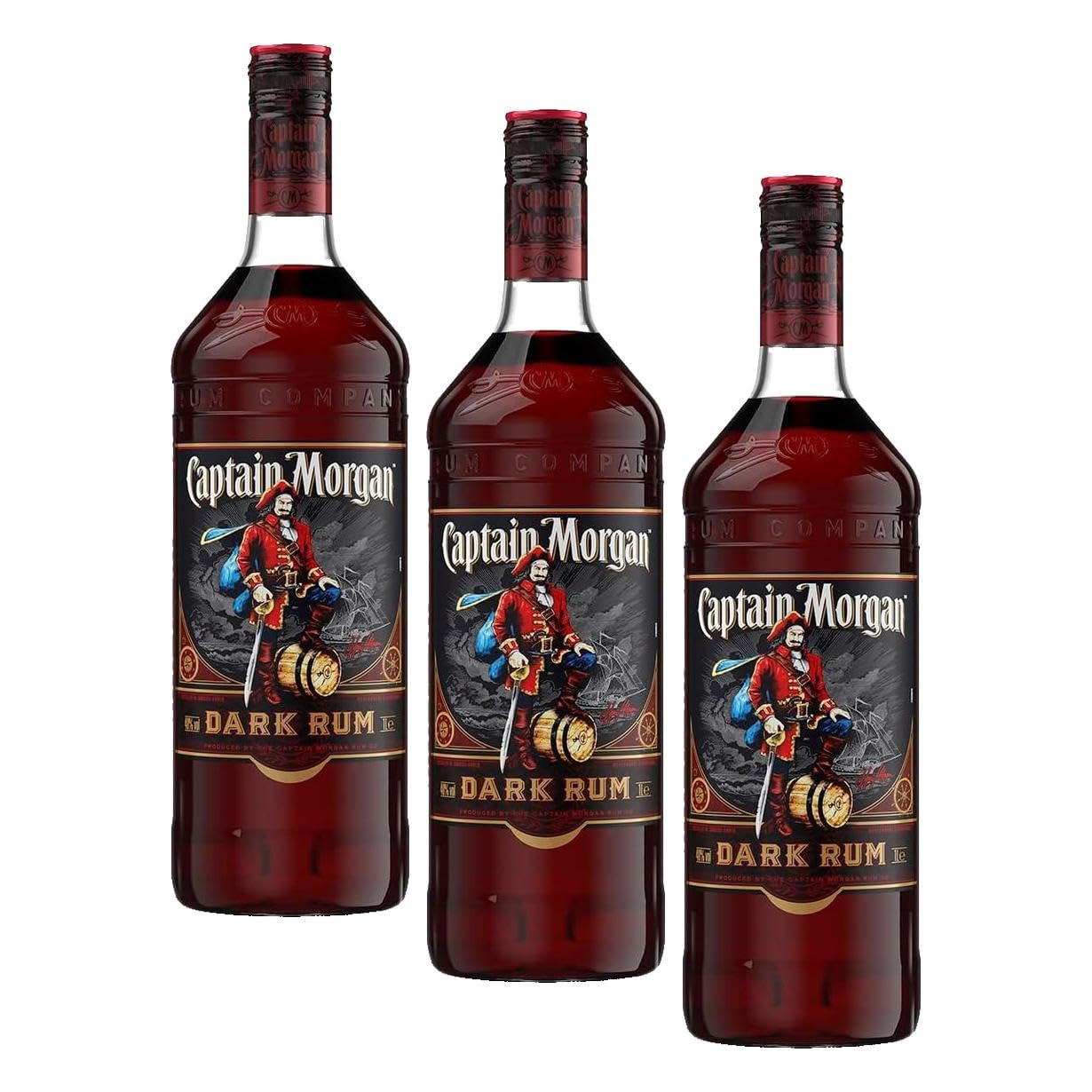 Captain Morgan Dark Rum | dunkler kräftiger Rum | karibisches Flair | für Cocktails & Longdrinks | 1.0 (1 x 1l) | 1000ml | 40% (Packung mit 3)