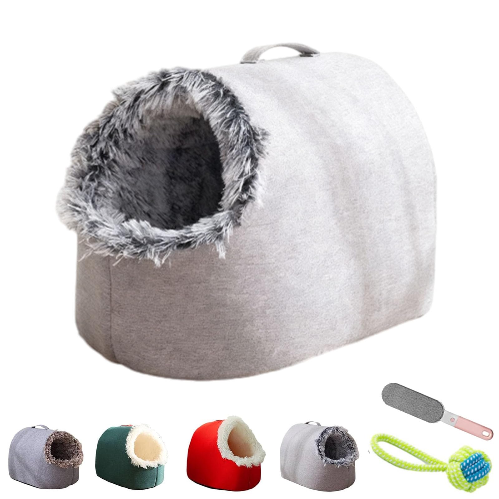 Winter Warm Pet Cave Bed, Soft Plush Cozy Dog and Cat Hideaway with Removable & Washable Cushioned, Cats House Tent Bed Anti Slip in Indoor for Cats, Kittens and Small Dogs (Gray, M)