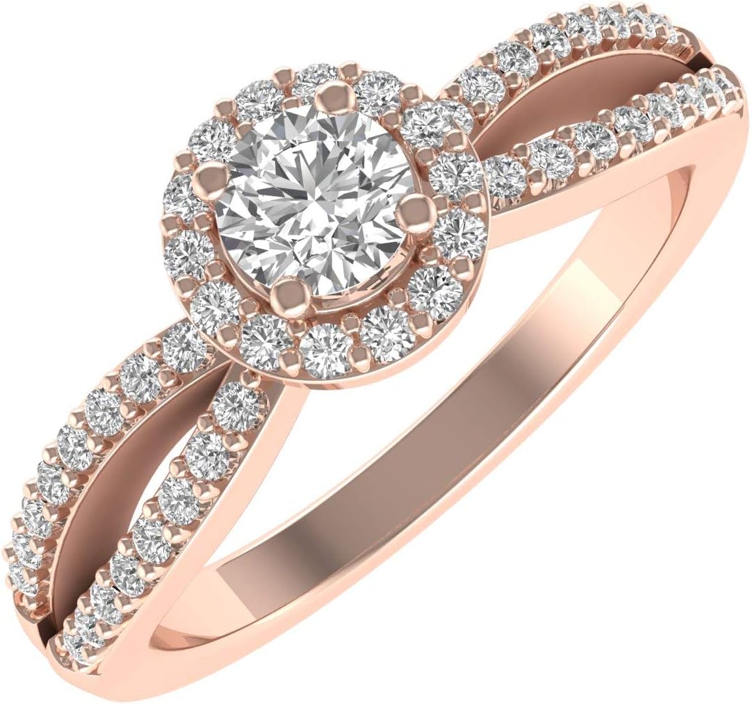 14K Gold Womens Halo Diamond Infinity Love Solitaire Engagement Ring (0.40 Carat) (I1-I2 Clarity)
