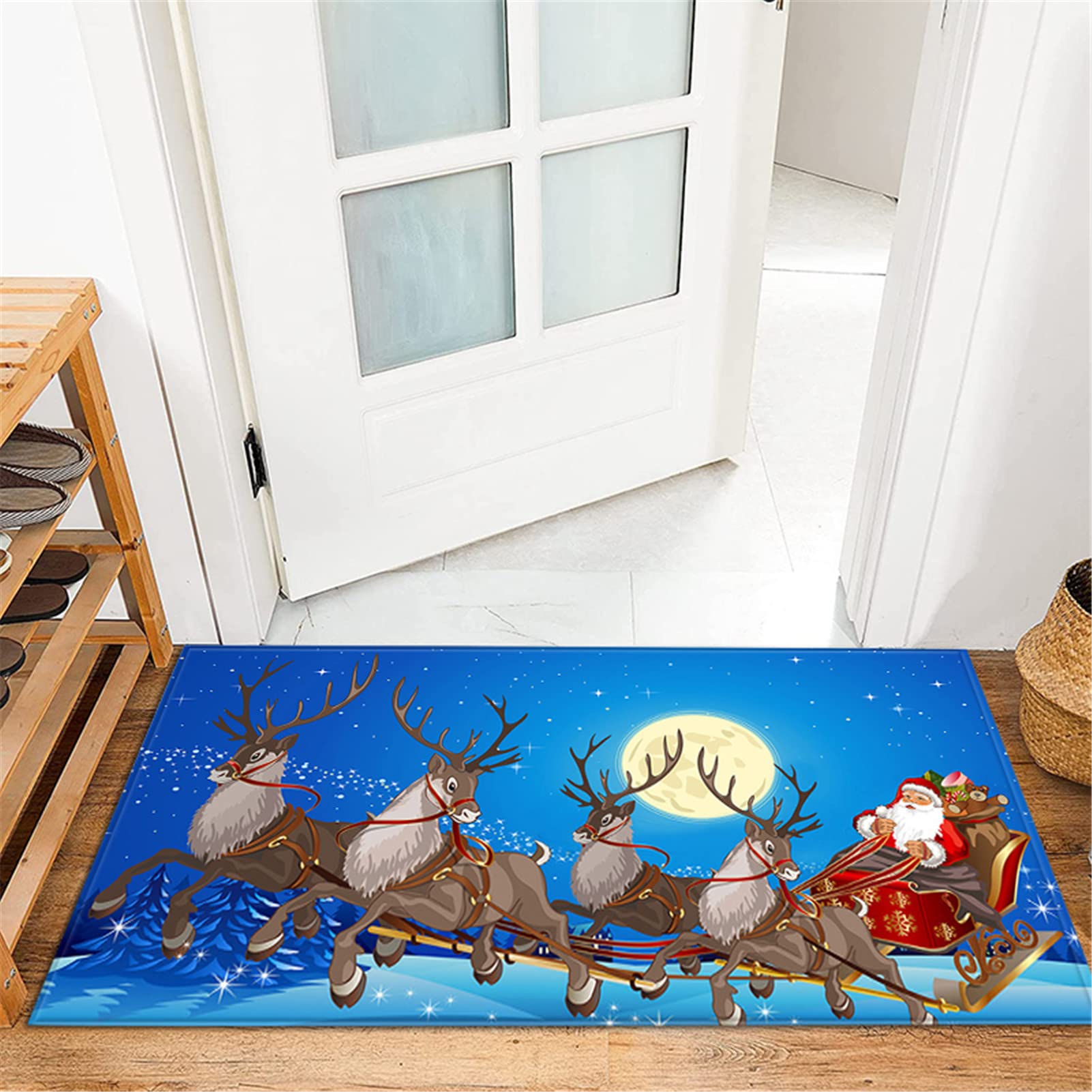 Alfombra Navideña para Dormitorio, Felpudo Navideño, Alfombra De Entrada Navideña, Patrón Navideño 3D Alfombra Antideslizante para Pasillo, Cocina, Sala De Estar, Baño,1,60x180cm/23.6"x70.8"