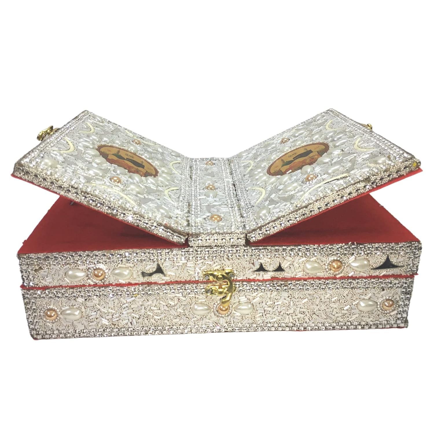 santarms Handmade Quran Sharif Box with Rehal Stand Decorative Beads Work Wooden Islamic Book Storage Case Holy Book Holder Gift for Bride Wedding Eid Ramadan Prayer Home Decor-image-25