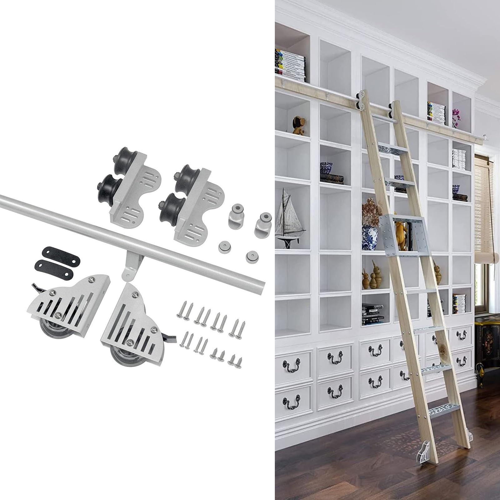 Gaobingb Heavy Duty Steel Library Ladder Kit With Sliding Track, Adjustable Floor Roller Wheels For Home, Indoor, Loft, 13Ft, 6.6Ft, 200Cm – Perfect For Bookshelves And Storage