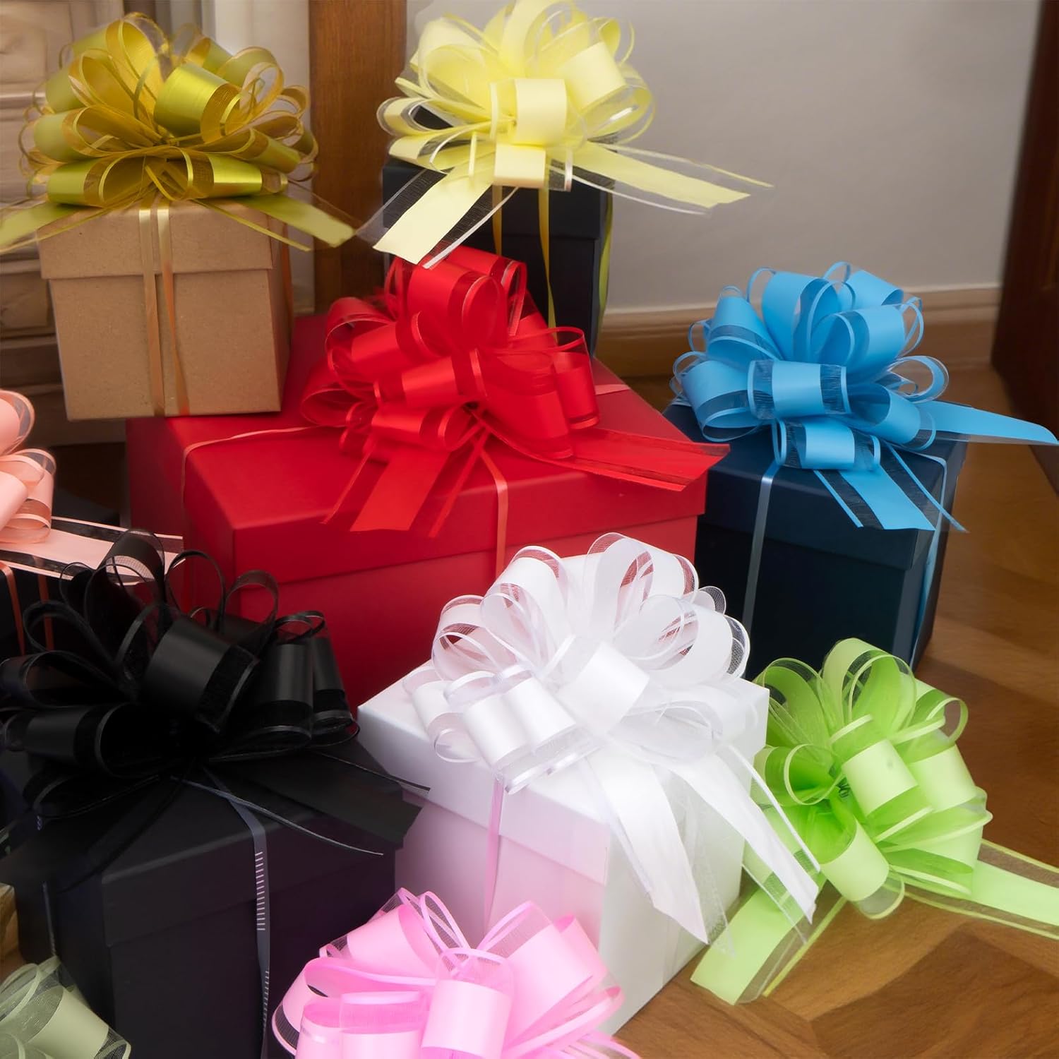 8 Pcs Large Pull Bows for Gift Wrapping, Party Wedding Ribbon Bows for Wrapping Boxes, Flower Decorations, Gift Baskets Decorations (6 inches - Black) - Image 4