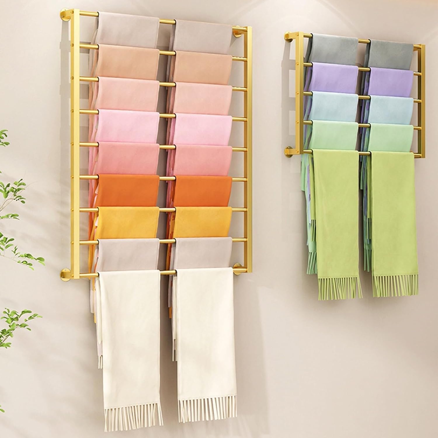 Customize what you need Wall Mounted Scarf Rack, Ties Silk Scarves Towels Storage Multifunctional Metal Rack, Space-Saving Wrapping Paper Organizer Ribbon Holde(Gold 120x60cm)