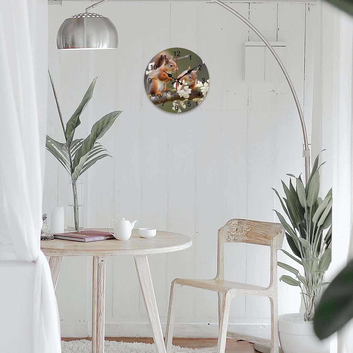 12 Inch Wall Clock Squirrels Battery Operated Wall Clocks Silent Non-Ticking Round Wall Clock for Living Room Kitchen Home Office Wall Decorative Clock