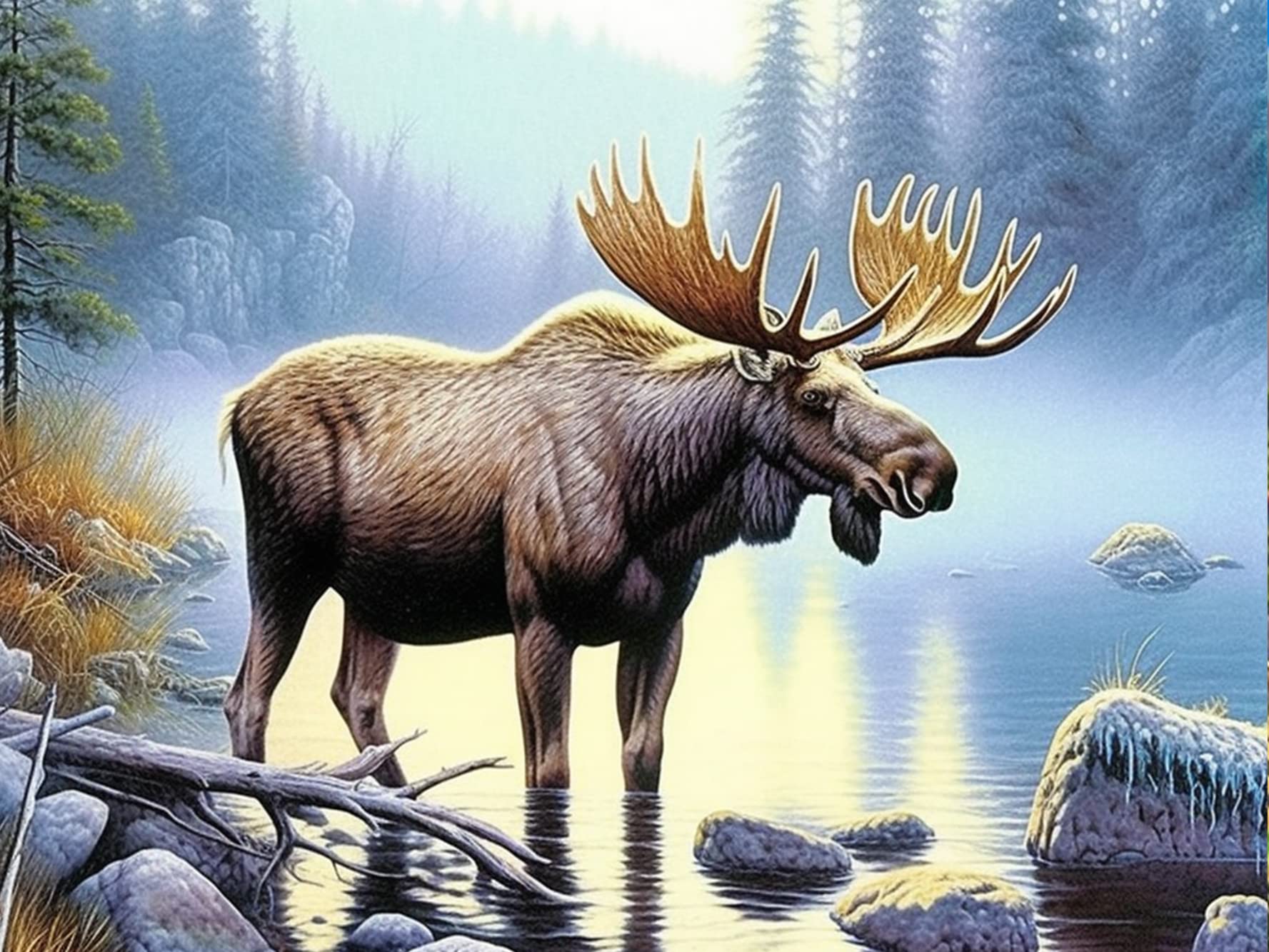 Bimkole 5d Diamond Painting Kit Bricolaje Arte Alce, Lago Hierba árbol Muerto Pintura Diamantes Kits Estampados De Punto De Cruz Diamantes De Imitación Decoración De Pared, (40x50 Cm