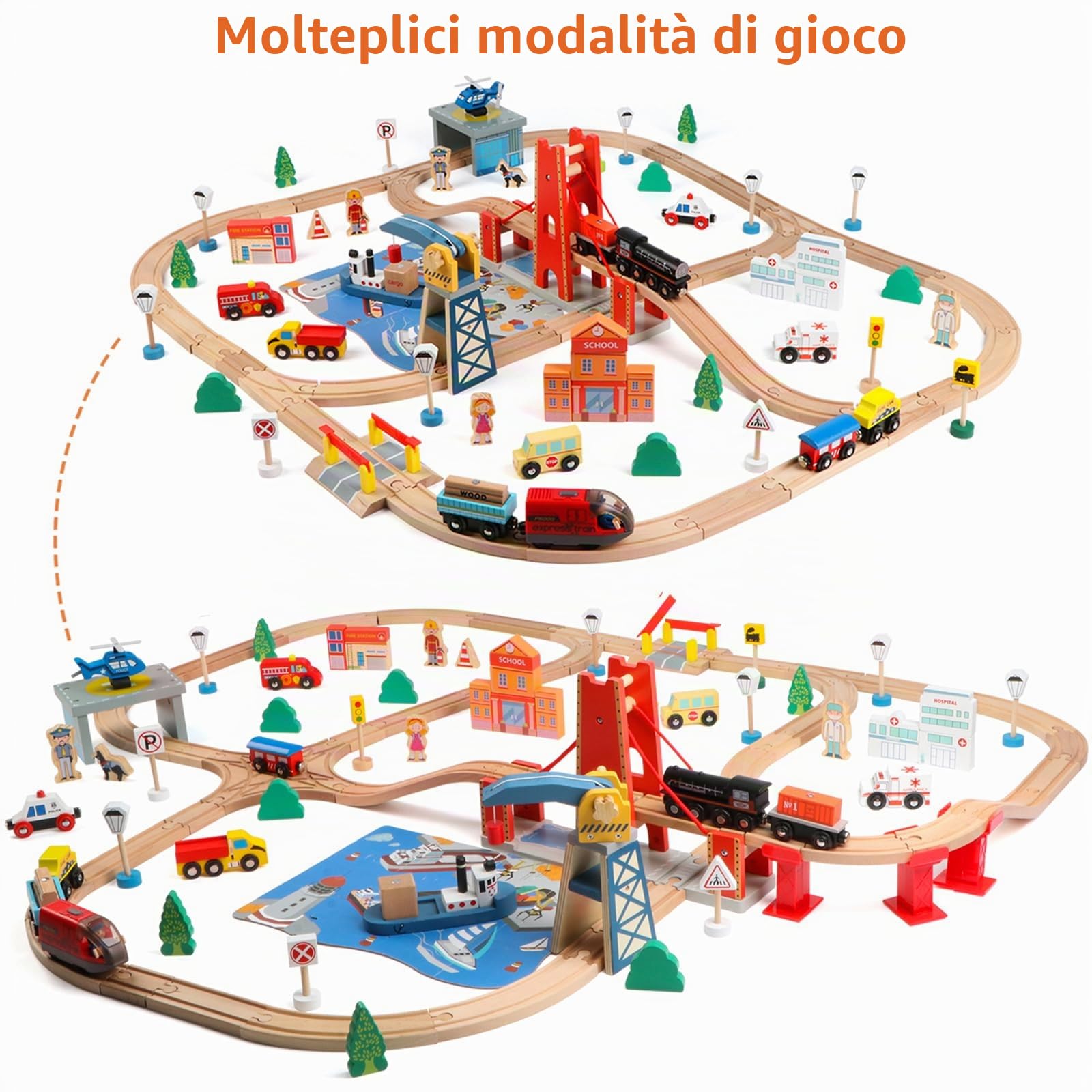 Set di 121 binari in legno, per ragazze e ragazzi
