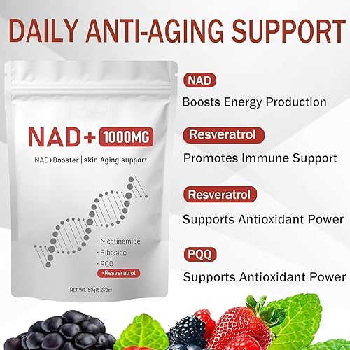 Miniatura 2 de Suplemento NAD+ de 1000 mg con ribósido de nicotinamida, PQQ y resveratrol - Fórmula de triple acción para energía, concentración y apoyo