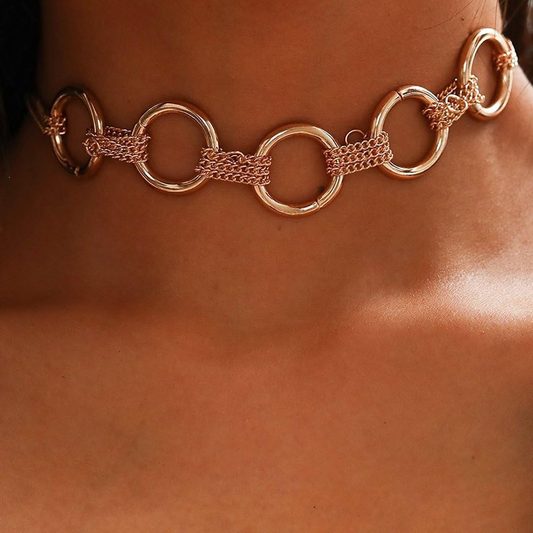 Chicer Gold Choker Necklaces Fashion Sexy Jewelry with O Circle for Women and Girl