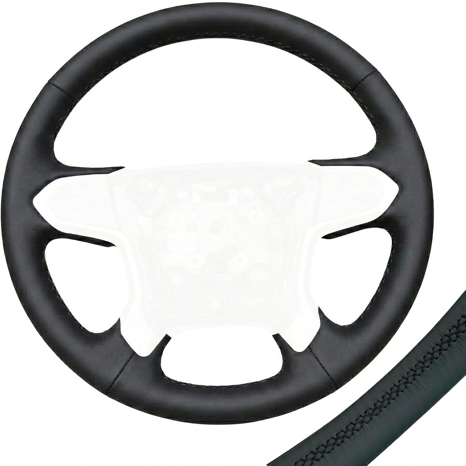 RedlineGoods Steering Wheel Cover - 3-Spoke/SVO Compatible with Ford Mustang 1979-86. Tailor Made - not Universal. Genuine top-Grade Italian Black Leather with Black Thread