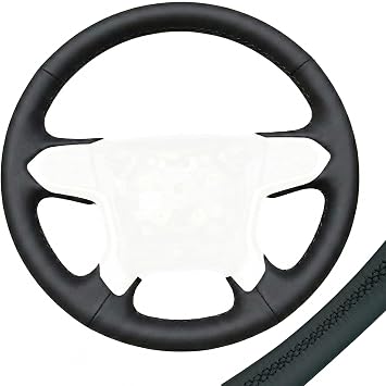 RedlineGoods Steering Wheel Cover Compatible with Chevrolet Camaro 2016-24. Tailor Made - not Universal. Genuine top-Grade Italian Black Leather with Black Thread