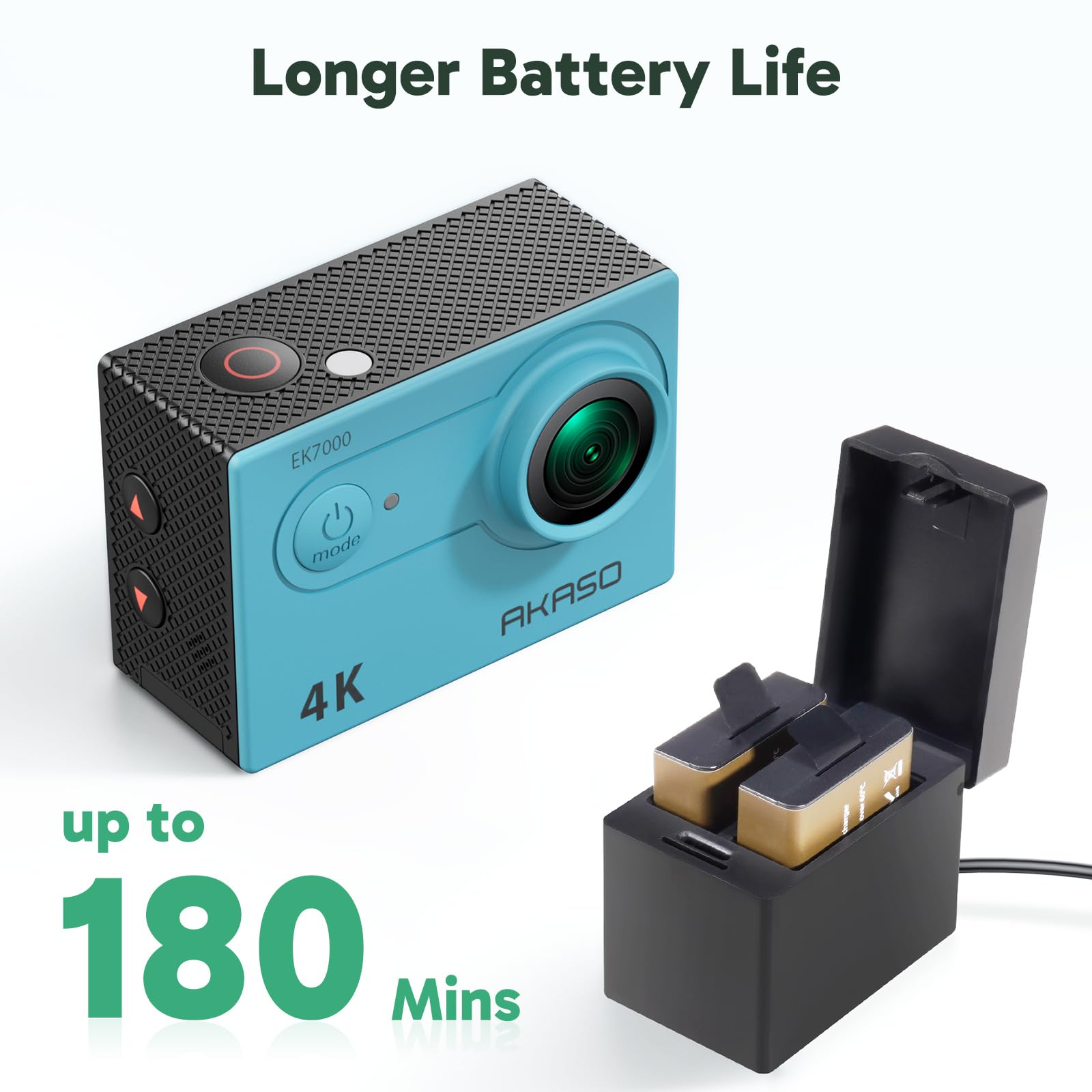 AKASO EK7000 4K30FPS 20MP WiFi Action Camera with EIS Ultra HD 131FT Waterproof Underwater Camera Remote Control 4X Zoom Support External Microphone: Blue