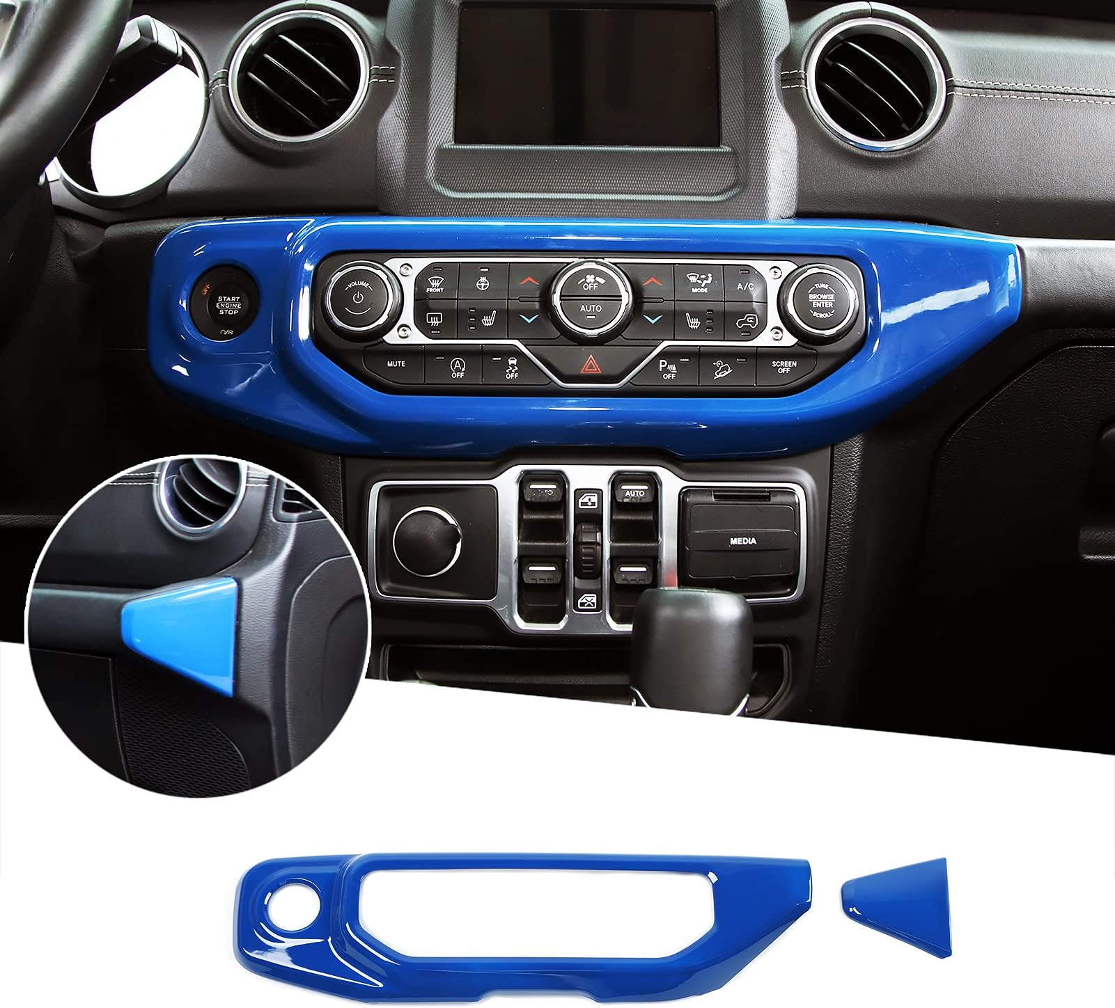 JeCar Interior Trim Air Conditioning Switch Panel Cover Compatible with Jeep Wrangler 2018-2023 JL JLU & 2020-2023 Gladiator JT, Blue