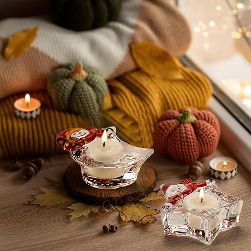 Miniatura 6 de Juego de 2 portavelas de candelita de Navidad, diseño de estrella de luna, velas votivas transparentes, juego de 2, portavelas de cristal