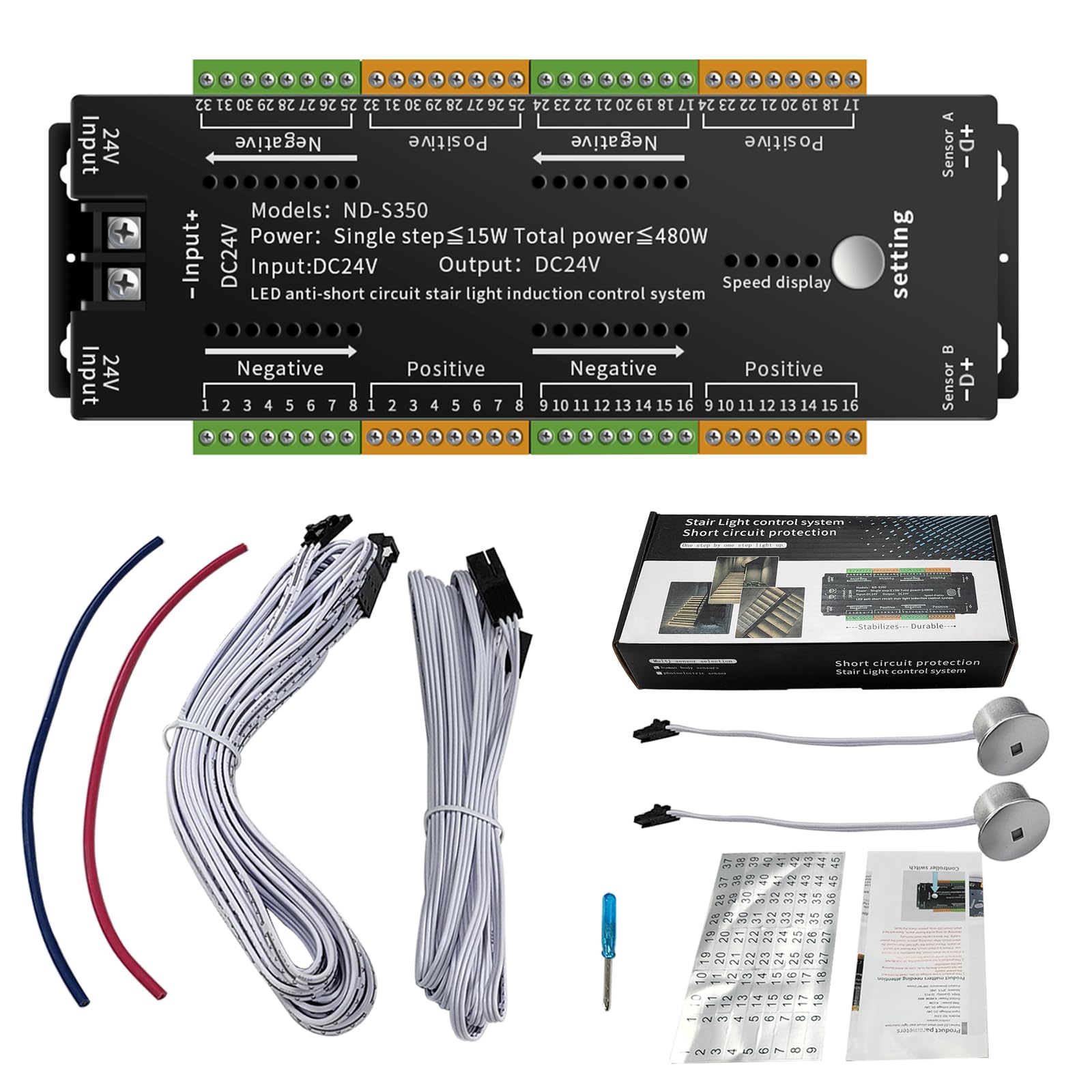 LED-Treppenstufenbeleuchtung Controller mit Bewegungsmelder,DC 24V LED Treppenlicht Controller Kurzschlussschutz