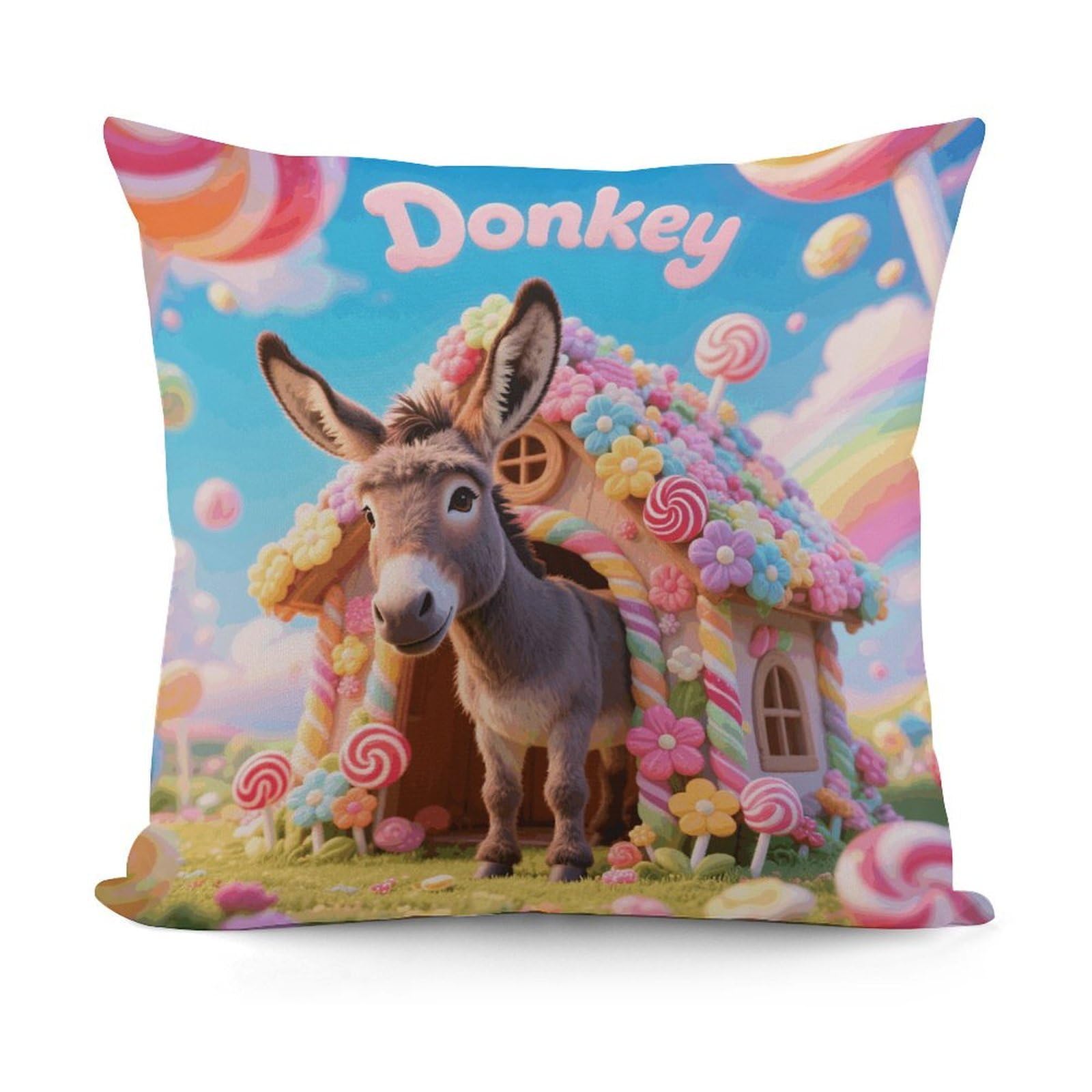 VstaDank Donkey in Candy Throw Pillow Covers Fade-Resistant Removable Pillowcase Square Cushion Case Cozy Pillow Case Breathable Pillow Protector Soft Pillow Shams 18"x18"