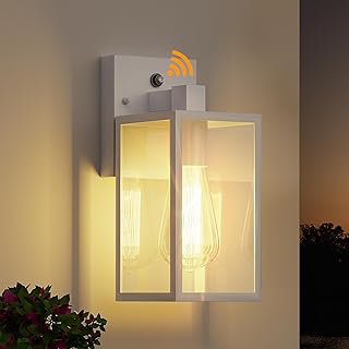 White Dusk to Dawn Exterior Lighting Fixtures Wall Mount, Outdoor Porch Lights for House, Sensor Wall Lights, Waterproof Wall Sconce Lamp, Wall Lantern, Anti Rust Coach Lights for, Doorway, Garage