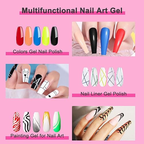 Miniatura 3 de Juego de esmaltes de uñas para arte de uñas, kit de delineador de gel para diseño de uñas, pintura de esmalte para uñas, 12 colores, negro y blanco,