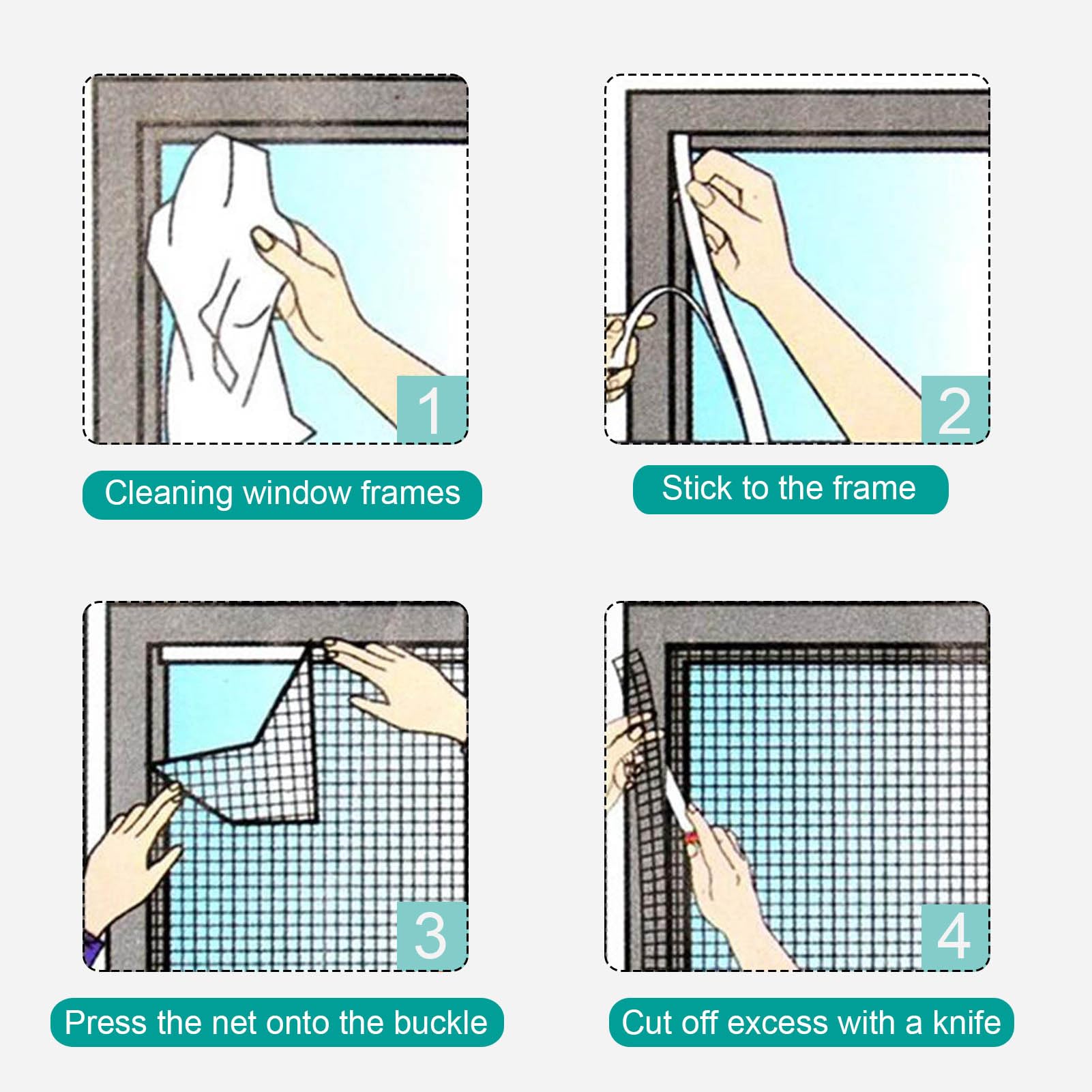 Zanzariera Adesiva Per Finestre - Tagliabile, Nero, 110x130cm, Senza Forare - Foto 2