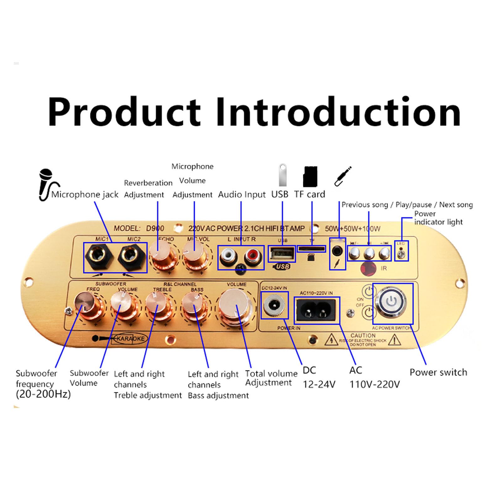 Generic Płyta Wzmacniacza Audio Premium Bluetooth 5.0 2.1-kanałowa Kontrola Dźwięku dla Domowego Studia ze Stopu Aluminium (wtyczka UE)