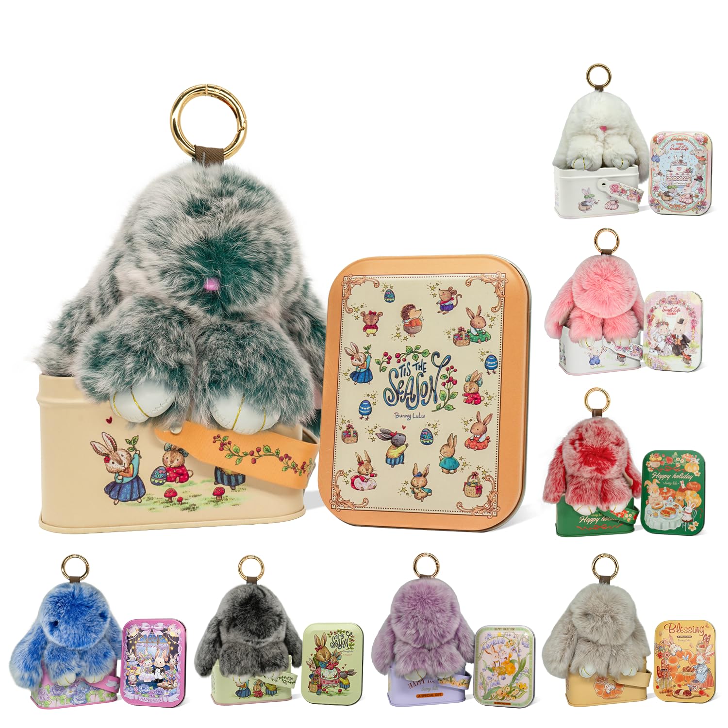 GenericBunny Keychain with Tin, 5.8'' Bunny Handmade Pompom,15Colors, Easter Gift for Kids & Adults,Plush Bag & Car Accessory