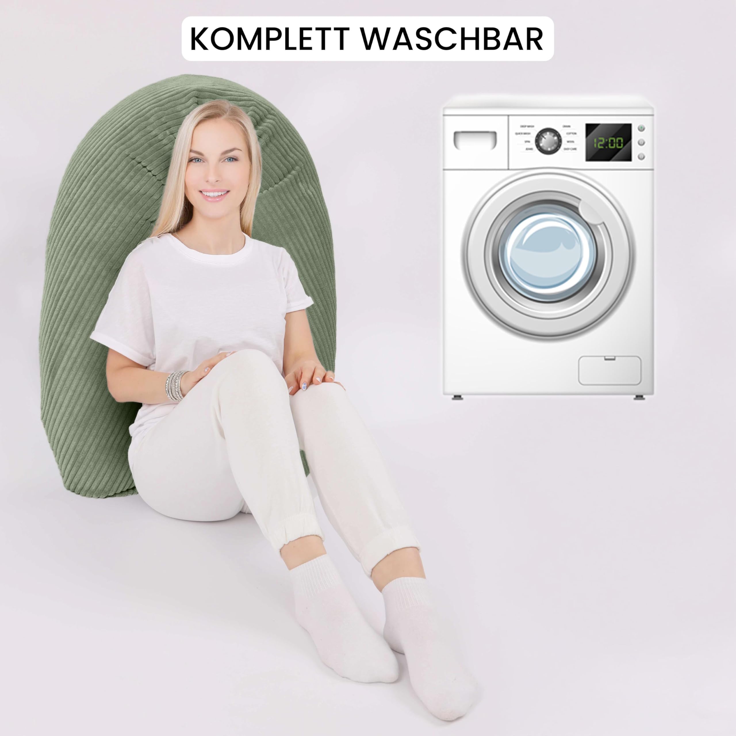 Amilian Stillkissen XXL 170 cm – Seitenschläferkissen für Schwangerschaft & Stillzeit – Lagerungskissen mit Füllung & abnehmbarem Bezug - Blattpoesie